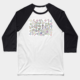 Jumbled Multi Coloured Letters Pastel Baseball T-Shirt